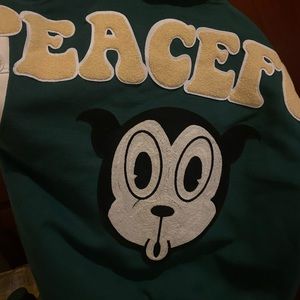 Peaceful people varsity jacket unisex
